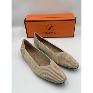 Zelaprox Knit Pointed Toe Flats Beige Slip On Comfort Shoes Women's 10 EU 43 New